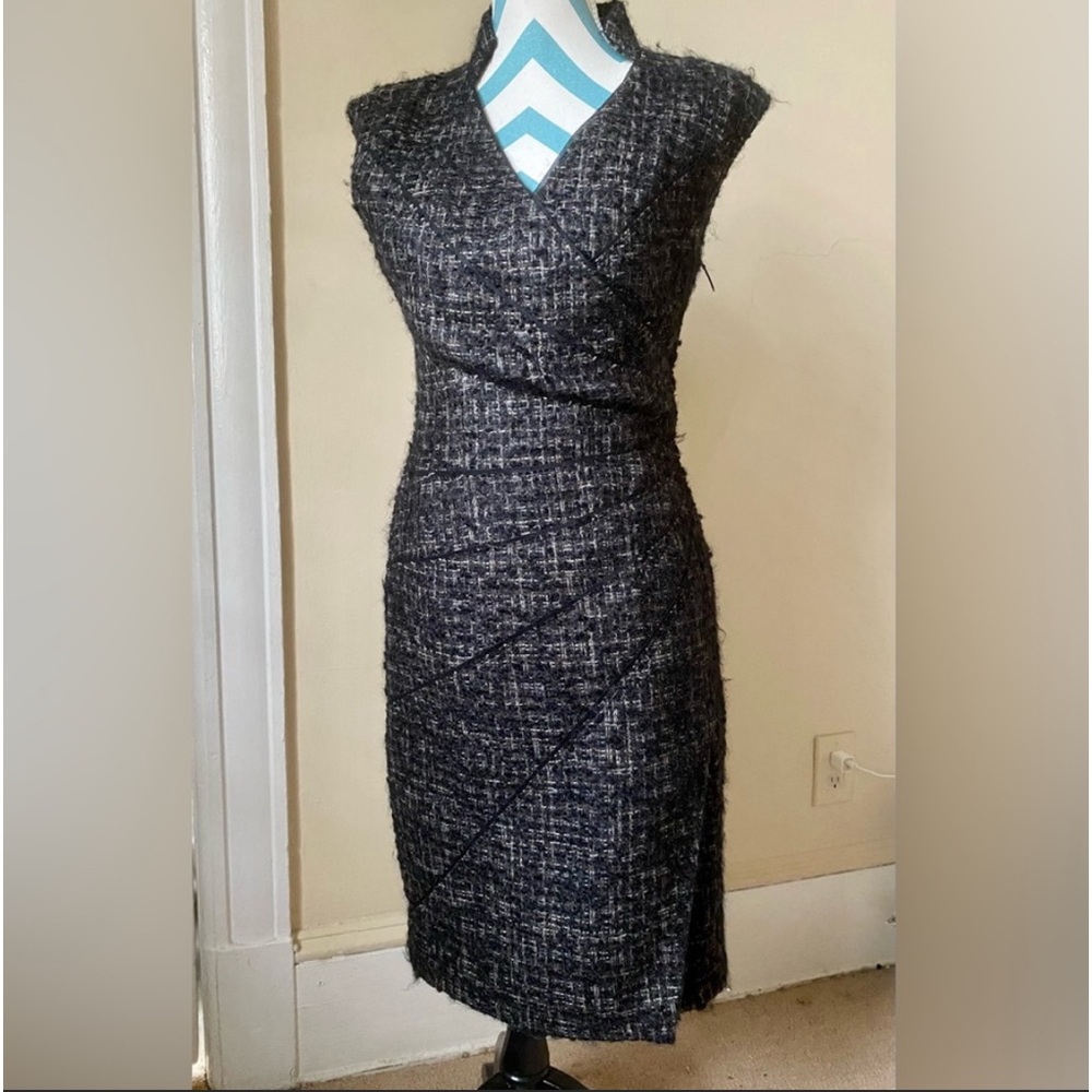 BRIONI MULTI COLOR TWEED SLEEVELESS WAIST GATHER FITTED DRESS Sz 42It
